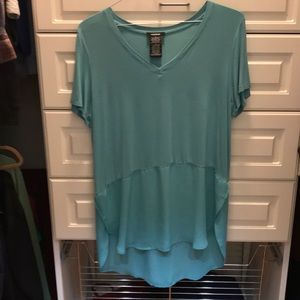 Short sleeve tee. Hi lo. Rayon spandex